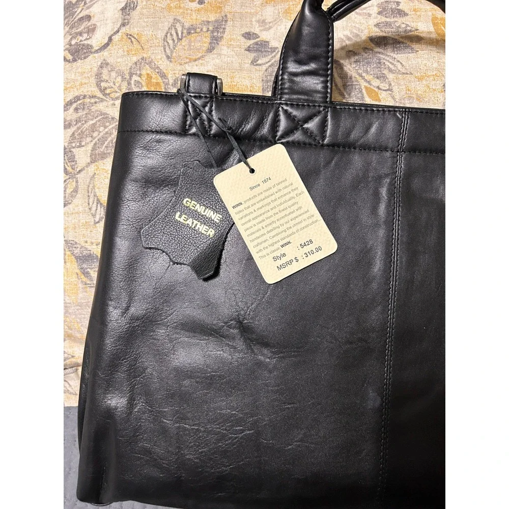 Winn International Black Leather Briefcase Laptop Bag Style 5428‎ NWT